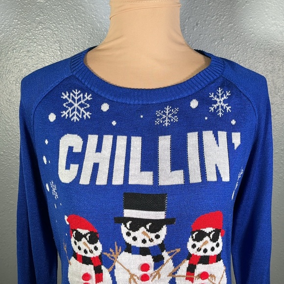 Blue Chillin with my snowmies snowman holiday ugly christmas sweater size M - Picture 5 of 9